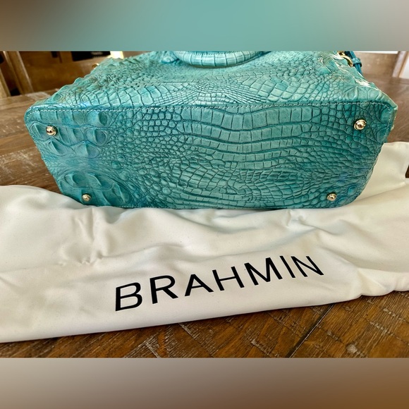 Black Friday Special Today Only $200! NEW Large Teal Satchel Brahmin Leather Bag - Picture 4 of 15